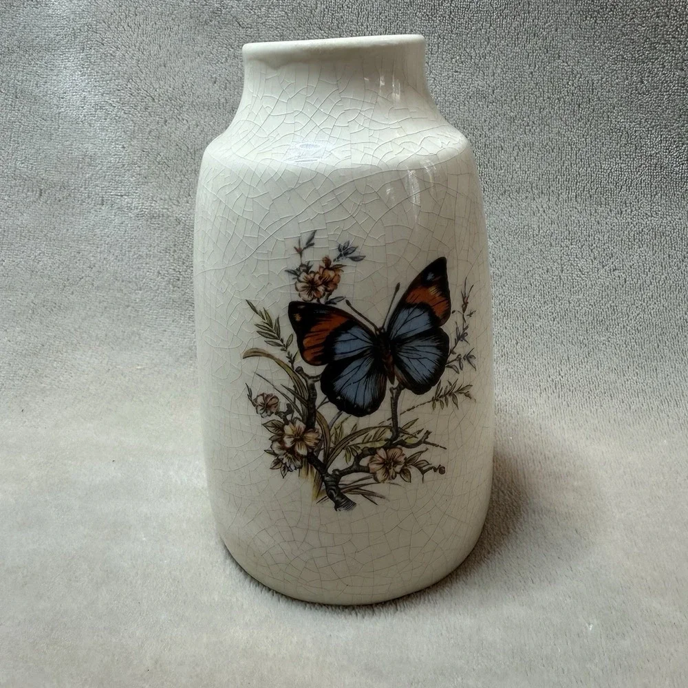 VTG Ceramic Butterfly Woodland Wildflower‎ Vase Planter Pottery Art Decor 6